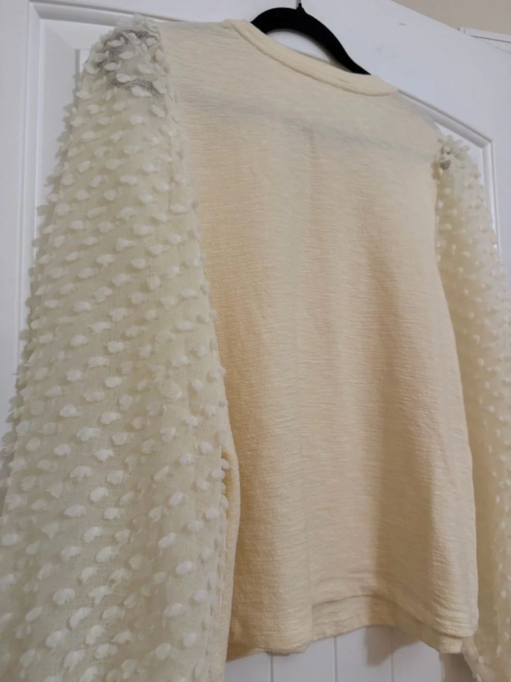 Anthropologie Maeve Cream Swiss Dot Puff Sleeve Blouse Sz Large